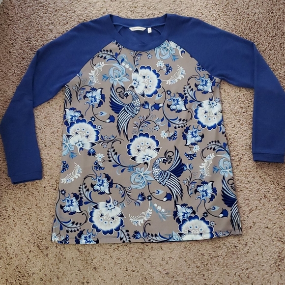 Haut Pullover Manches Longues SOFT SURROUNDINGS – En Coton, Col Rond, Jaune, Taille M (Occasion, Très Bon état)